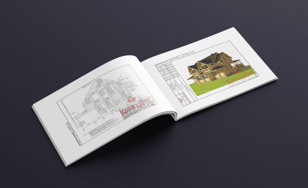 Пример проекта деревянного дома - Чертежи бревен и перспективное изображение