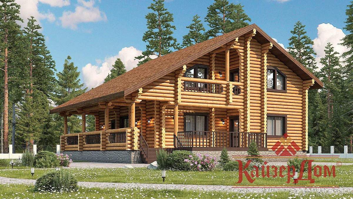 Дом из оцилиндрованного бревна «Сказочный лес» — общий вид